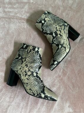 Aquatalia Snake-Print Ankle Boots in Beige and Black